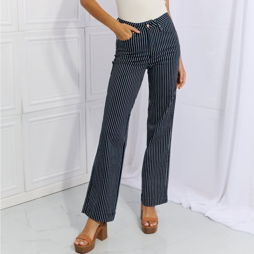 Just Blue Tummy control high waist striped straight leg jeans
